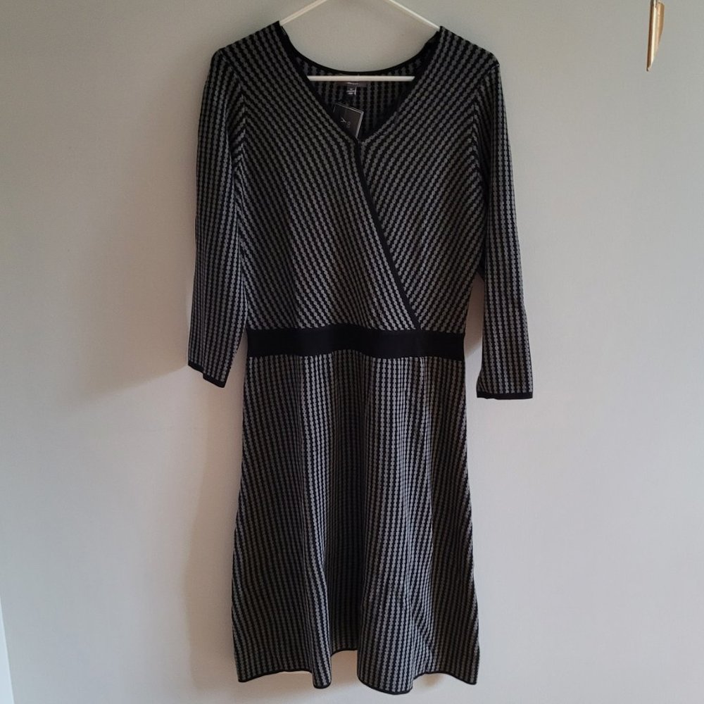Ninety Black and Gray Print Dress Size M NWT